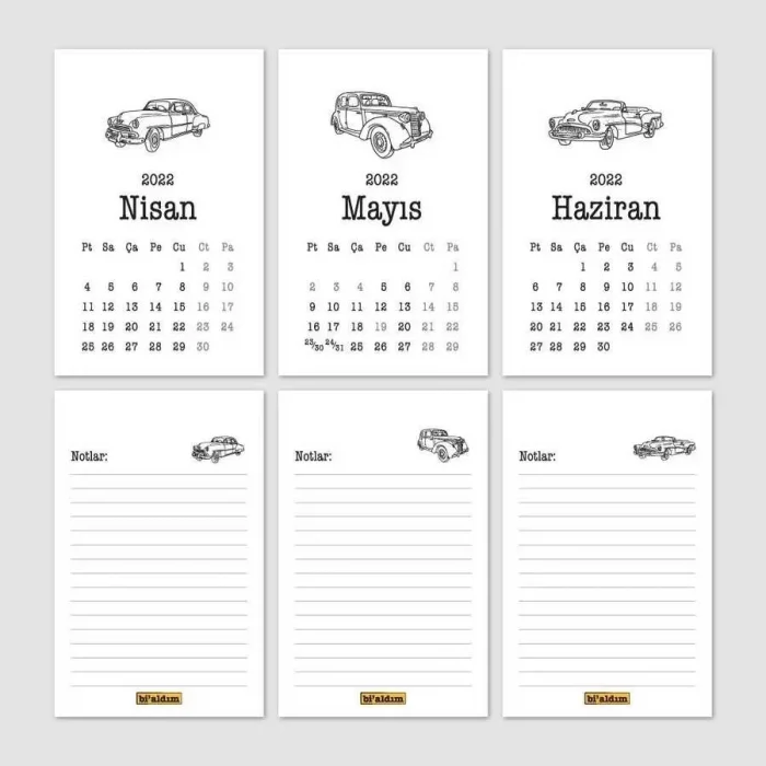 Klasik Araba Takvim 2026 Masa Takvimi Kraft