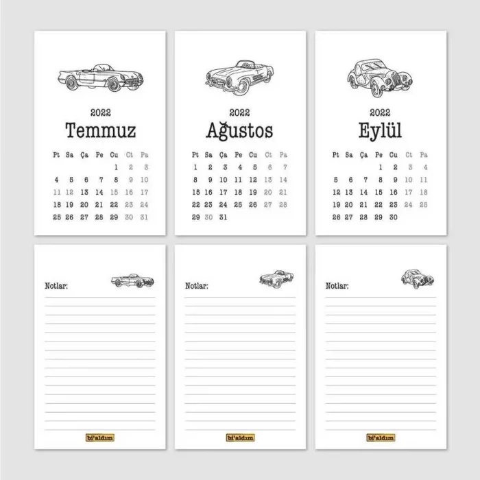 Klasik Araba Takvim 2026 Masa Takvimi Kraft