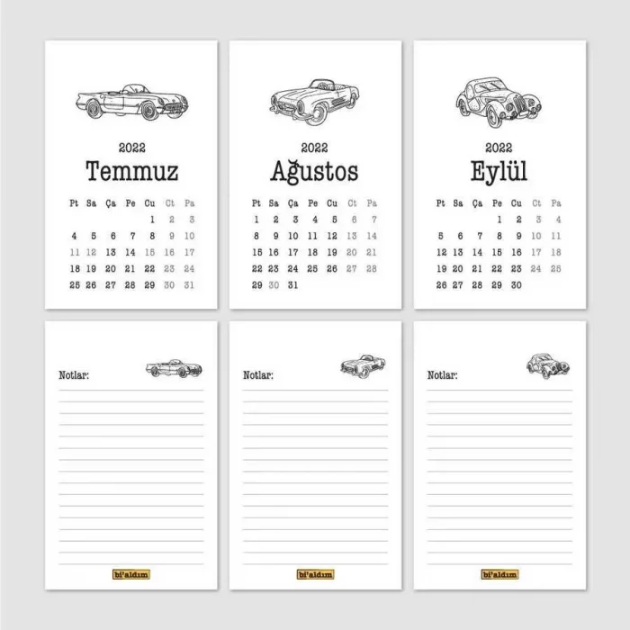 Klasik Araba Takvim 2026 Masa Takvimi Siyah