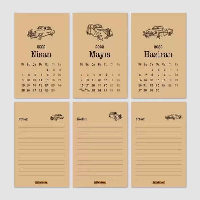 Klasik Araba Takvim 2026 Masa Takvimi Siyah Kraft