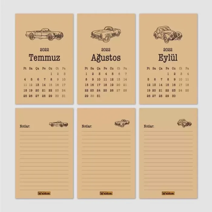 Klasik Araba Takvim 2026 Masa Takvimi Siyah Kraft