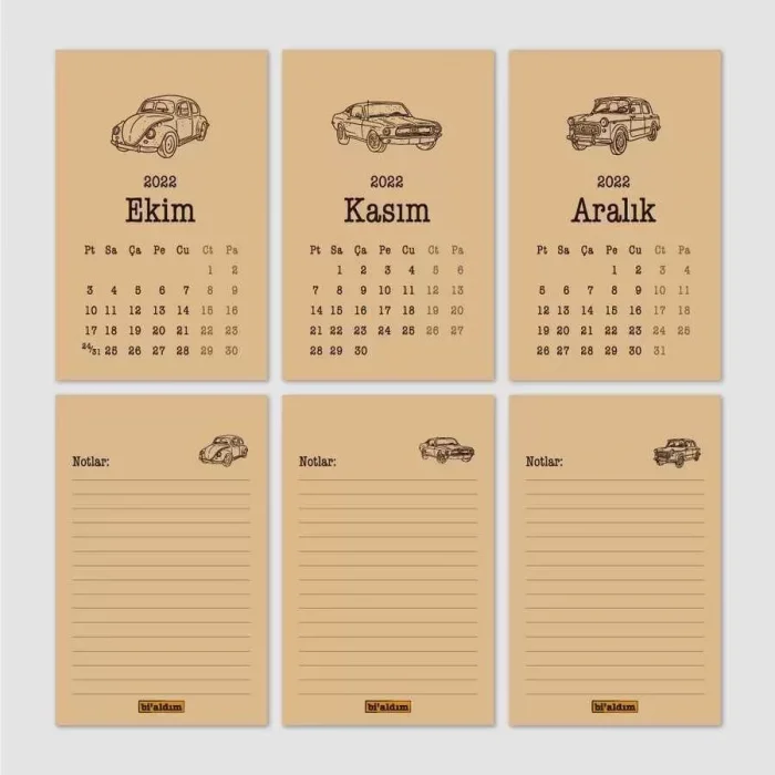 Klasik Araba Takvim 2026 Masa Takvimi Siyah Kraft