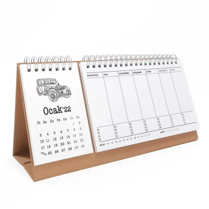 Klasik Arabalar Haftalık Planlamalı 2026 Masa Takvimi Kraft