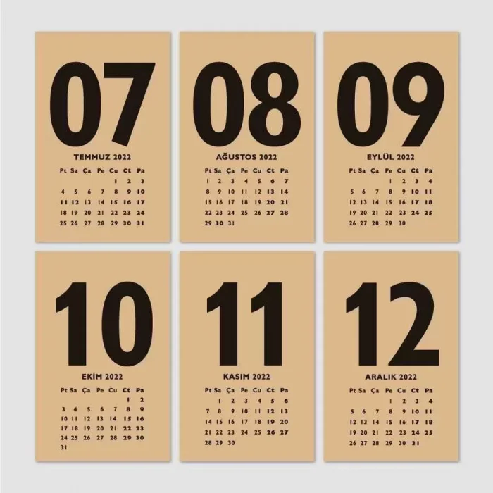 Kraft 2025 Masa Takvimi İngilizce Türkçe Takvim