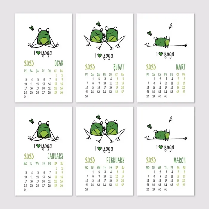 Kurbağa Konseptli 2025 Yoga Takvimi, 2025 Yoga Takvim, Yeşil Kurbağa Masa Takvimi
