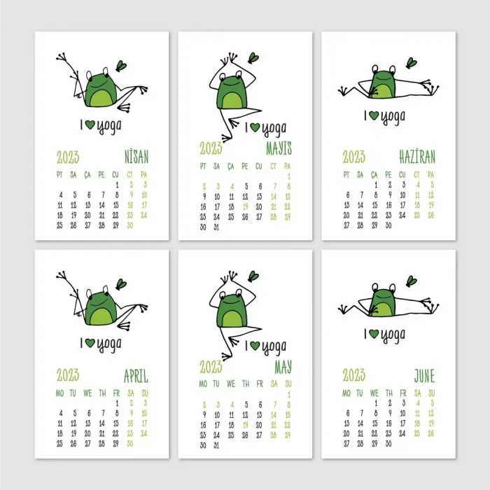 Kurbağa Konseptli 2025 Yoga Takvimi, 2025 Yoga Takvim, Yeşil Kurbağa Masa Takvimi