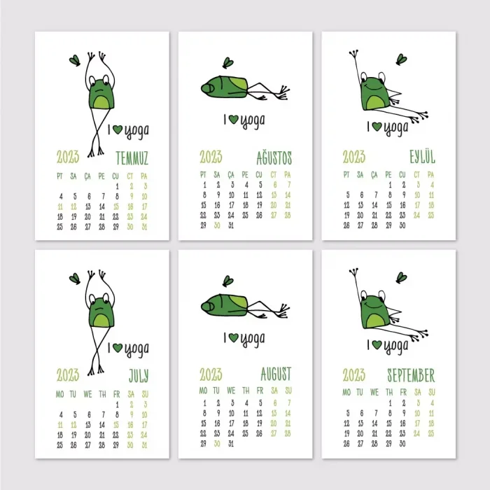 Kurbağa Konseptli 2025 Yoga Takvimi, 2025 Yoga Takvim, Yeşil Kurbağa Masa Takvimi