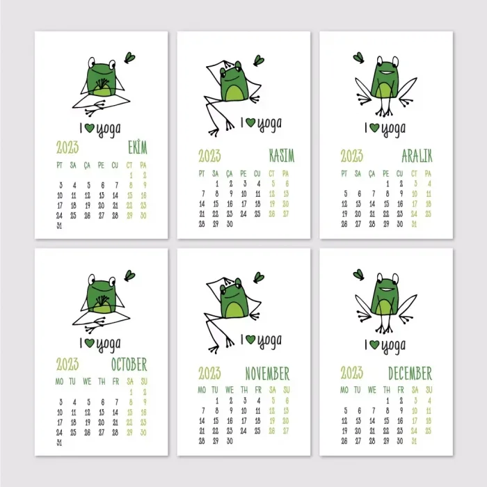 Kurbağa Konseptli 2025 Yoga Takvimi, 2025 Yoga Takvim, Yeşil Kurbağa Masa Takvimi