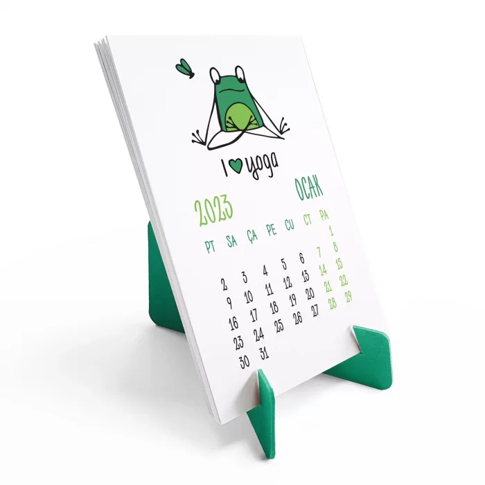 Kurbağa Konseptli 2026 Yoga Takvimi, 2026 Yoga Takvim, Yeşil Kurbağa Masa Takvimi