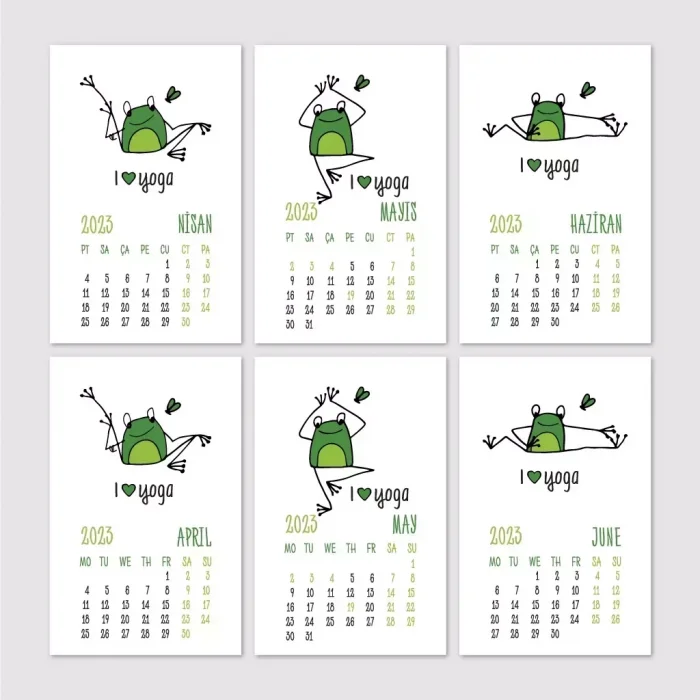Kurbağa Konseptli 2026 Yoga Takvimi, 2026 Yoga Takvim, Yeşil Kurbağa Masa Takvimi