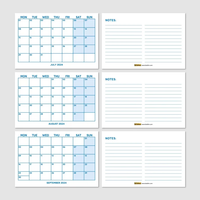 Mavi Renkli Aylık Planlama 2026 Takvim, 2026 Masa Takvimi, Blue Color Monthly Planner Calendar