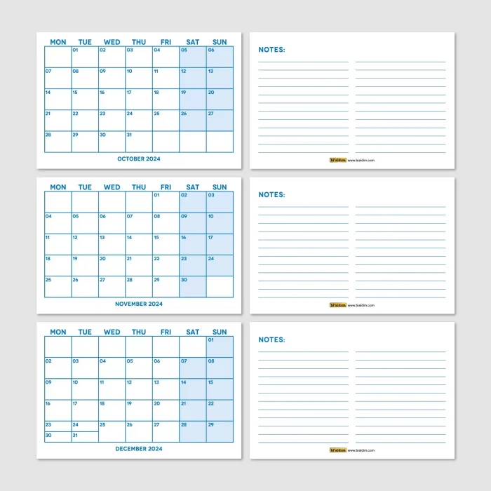 Mavi Renkli Aylık Planlama 2026 Takvim, 2026 Masa Takvimi, Blue Color Monthly Planner Calendar