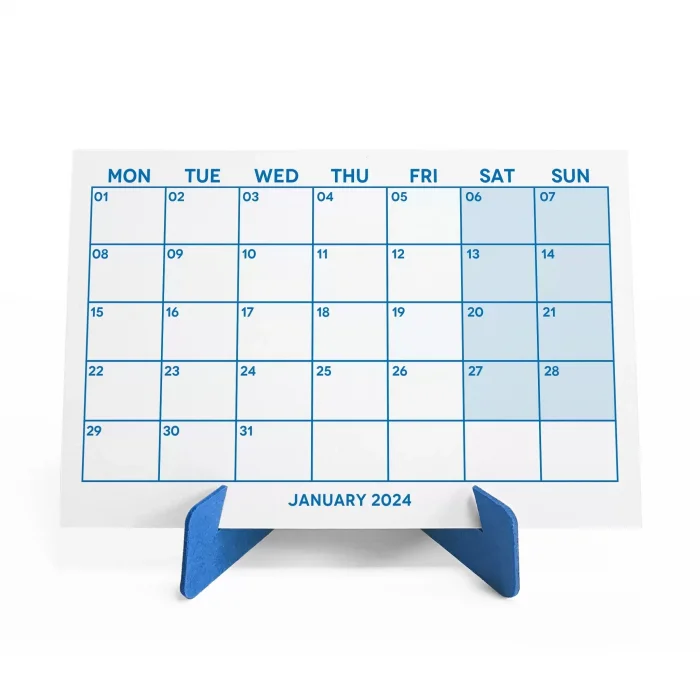 Mavi Renkli Aylık Planlama 2027 Takvim, 2027 Masa Takvimi, Blue Color Monthly Planner Calendar