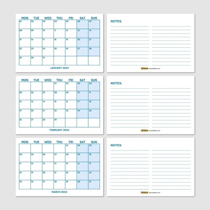Mavi Renkli Aylık Planlama 2027 Takvim, 2027 Masa Takvimi, Blue Color Monthly Planner Calendar