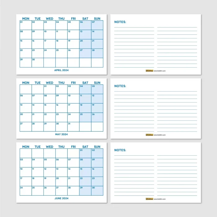 Mavi Renkli Aylık Planlama 2027 Takvim, 2027 Masa Takvimi, Blue Color Monthly Planner Calendar