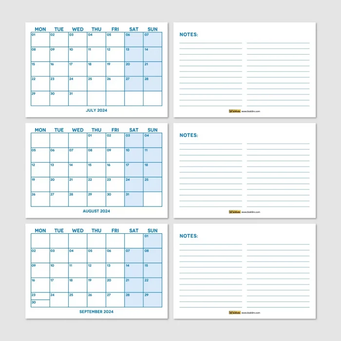 Mavi Renkli Aylık Planlama 2027 Takvim, 2027 Masa Takvimi, Blue Color Monthly Planner Calendar