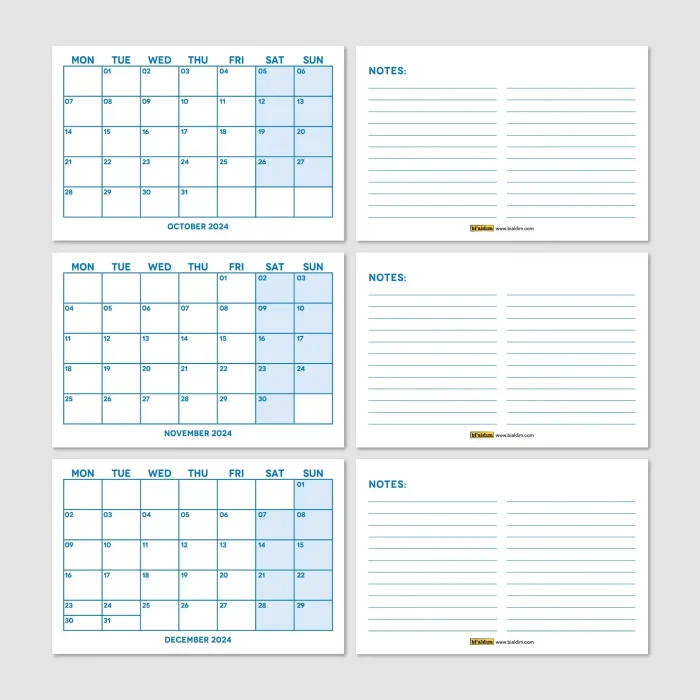 Mavi Renkli Aylık Planlama 2027 Takvim, 2027 Masa Takvimi, Blue Color Monthly Planner Calendar