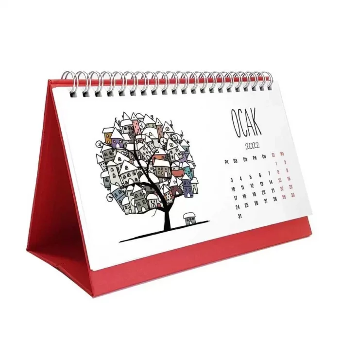 Mevsim Ağaçlı Takvim 2025 Masa Takvimi Kırmızı