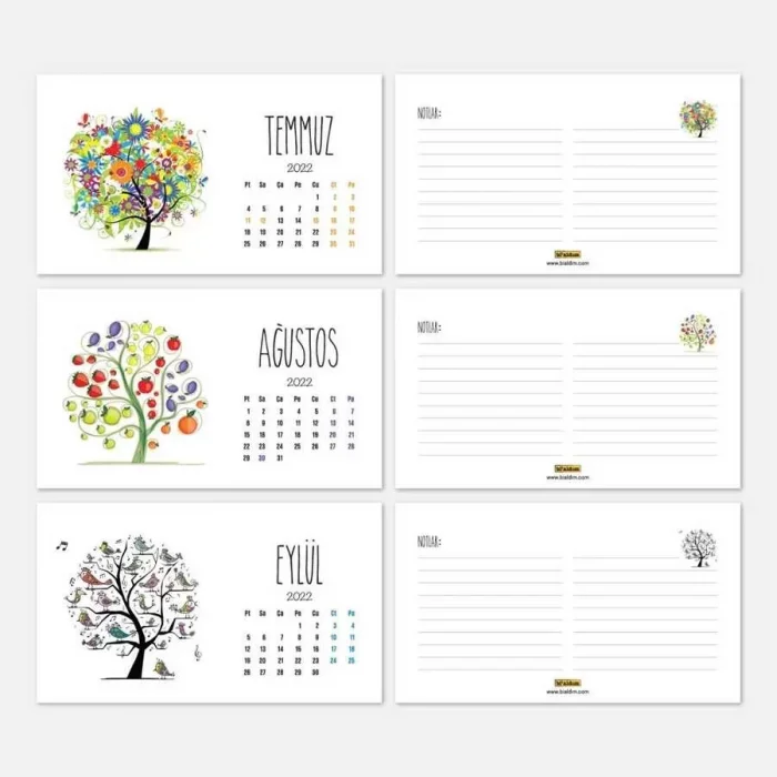 Mevsim Ağaçlı Takvim 2025 Masa Takvimi Kırmızı