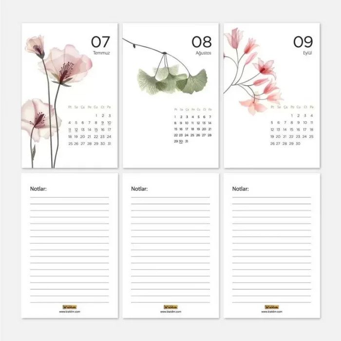 Mevsim Çiçekli Takvim 2025 Masa Takvimi Kraft