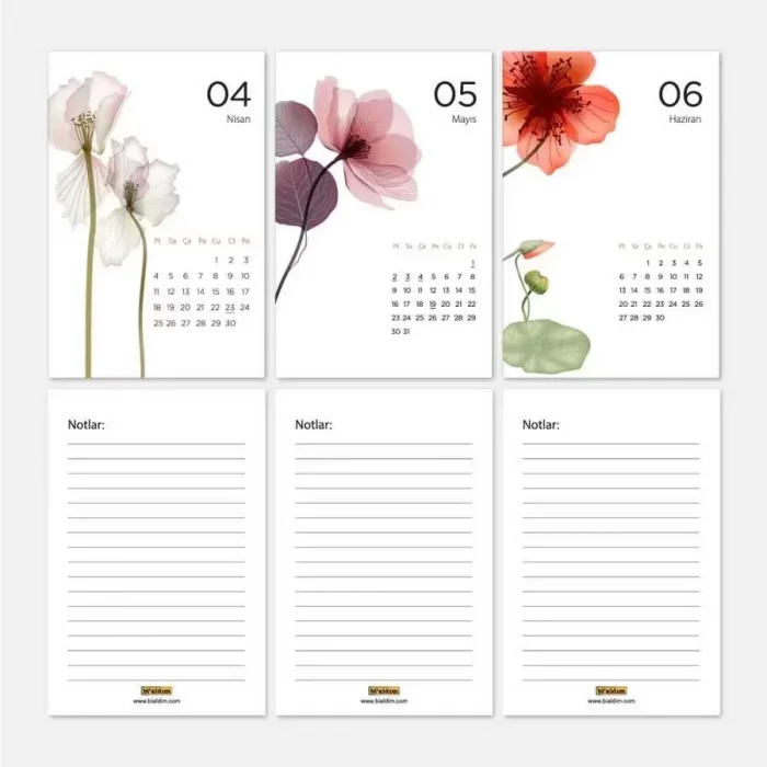 Mevsim Çiçekli Takvim 2026 Masa Takvimi Kraft