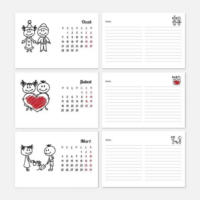 Mevsim Çocuklar Masa Takvimi | Ahşap Tabanlı 2025 Masa Takvimi