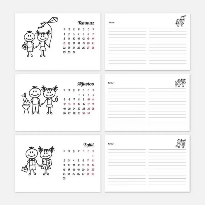 Mevsim Çocuklar Masa Takvimi | Ahşap Tabanlı 2025 Masa Takvimi