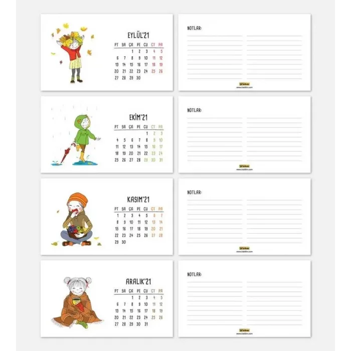 Mevsimler Kızlı İllustrasyon Çizim 2025 Masa Takvimi - Siyah Renk