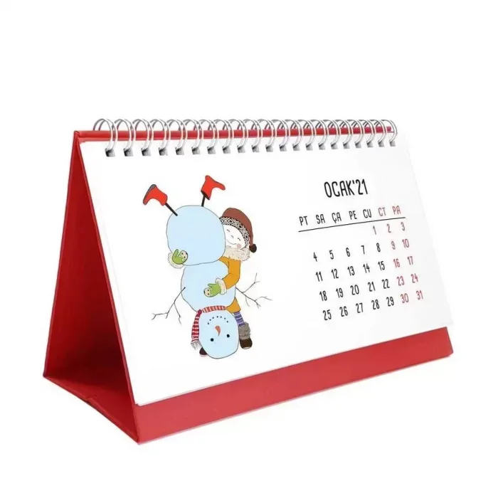 Mevsimler Kızlı İllustrasyon Çizim 2026 Masa Takvimi - Kırmızı Renk