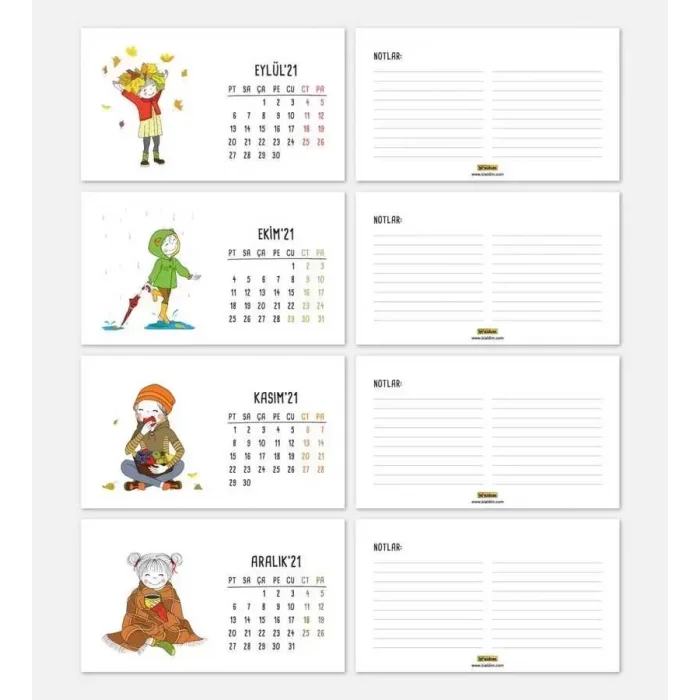 Mevsimler Kızlı İllustrasyon Çizim 2026 Masa Takvimi - Kırmızı Renk