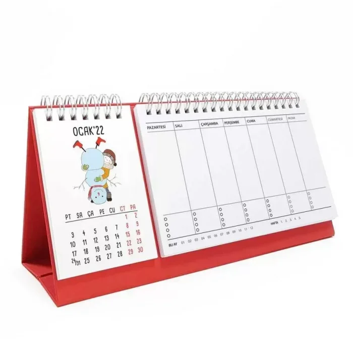 Mevsimsel 2026 Masa Takvimi Sevimli Kız Haftalık Planlayıcı Takvim Kırmızı