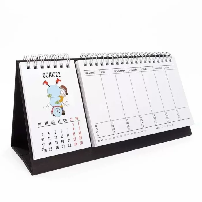 Mevsimsel 2026 Masa Takvimi Sevimli Kız Haftalık Planlayıcı Takvim Siyah