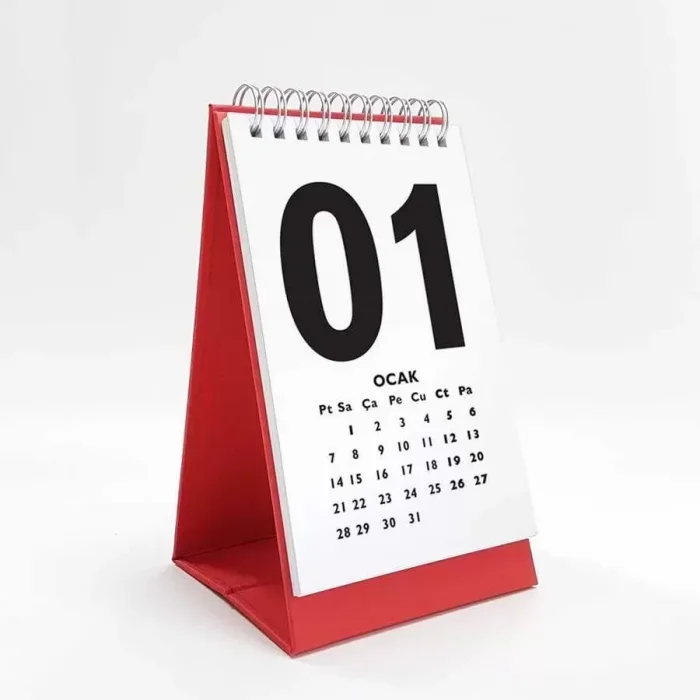 Rakam Serisi 2026 Masa Takvimi - Dikey Kırmızı Beyaz