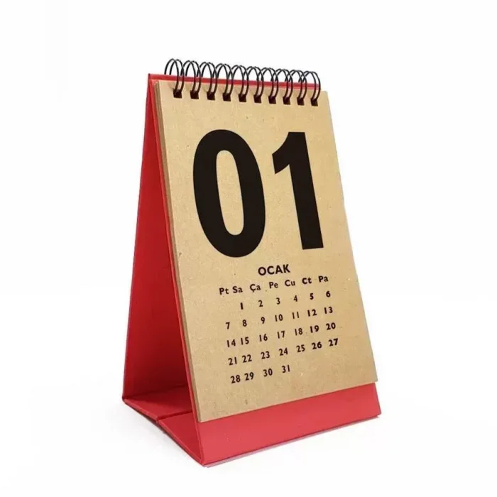 Rakam Serisi 2026 Masa Takvimi - Dikey Kırmızı Kraft