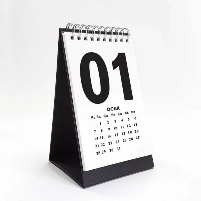 Rakam Serisi 2026 Masa Takvimi - Dikey Siyah Beyaz