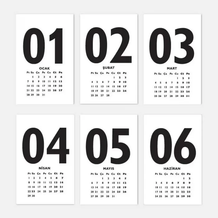 Rakam Serisi 2026 Masa Takvimi - Dikey Siyah Beyaz