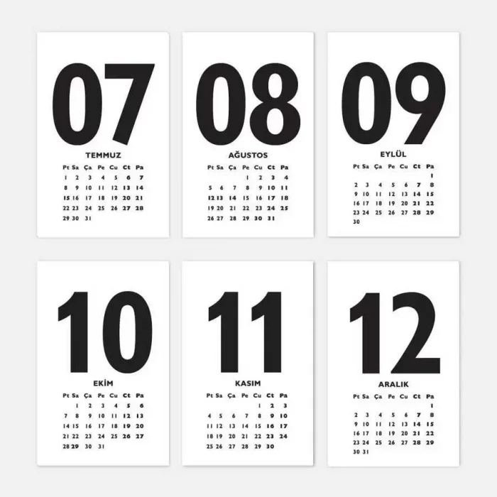 Rakam Serisi 2026 Masa Takvimi - Dikey Siyah Beyaz