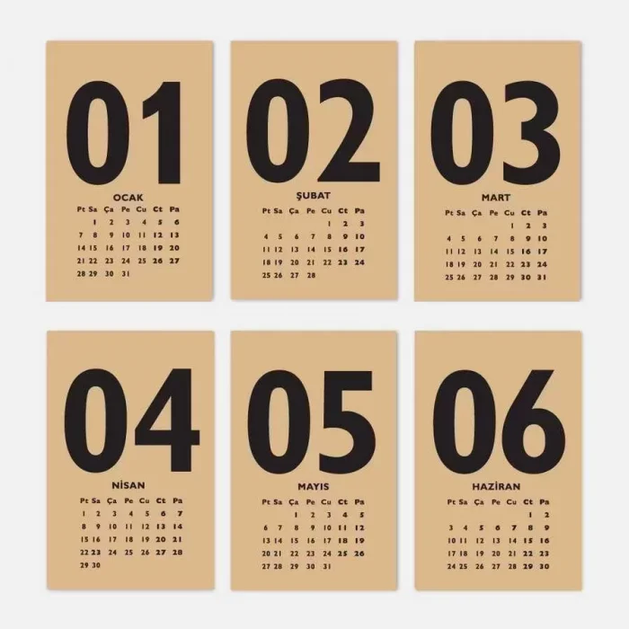 Rakam Serisi 2026 Masa Takvimi - Dikey Siyah Kraft