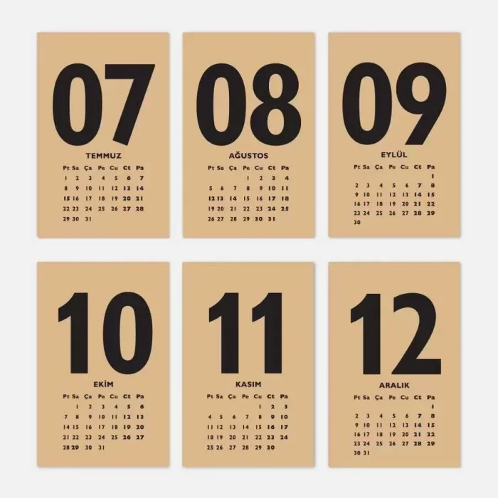 Rakam Serisi 2026 Masa Takvimi - Dikey Siyah Kraft