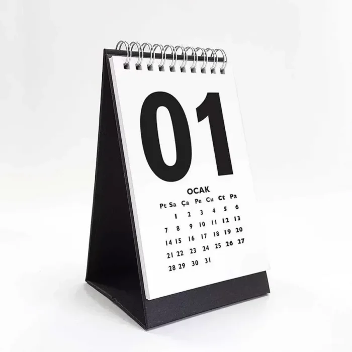 Rakam Serisi 2027 Masa Takvimi - Dikey Siyah Beyaz