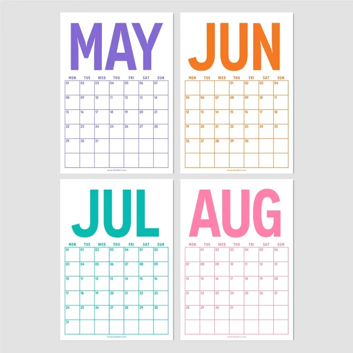 Renkli 2026 Duvar Takvimi, Aylık Planlama Duvar Takvimi, Duvar Planlayıcısı, Rengarenk