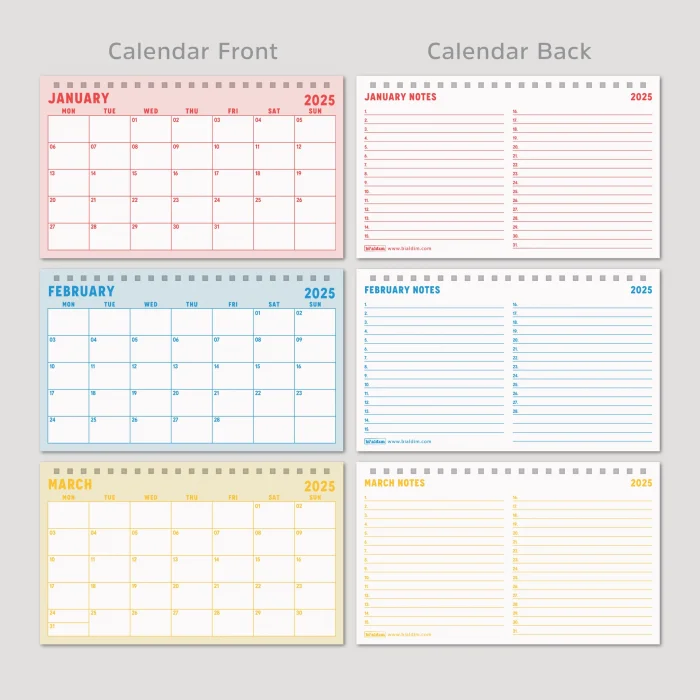 Renkli Sayfalar 2025 Aylık Planlayıcı Masa Takvimi, 2025 Masa Takvimi, Gökkuşağı Renkli Notluk Takvim, Rainbow 2025 Monthly Planner Desk Calendar