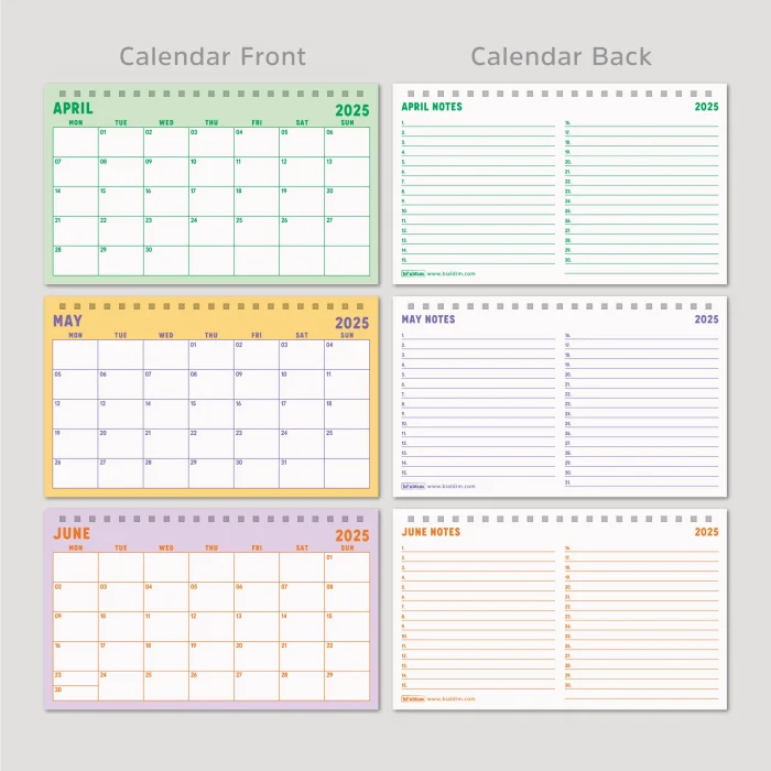 Renkli Sayfalar 2025 Aylık Planlayıcı Masa Takvimi, 2025 Masa Takvimi, Gökkuşağı Renkli Notluk Takvim, Rainbow 2025 Monthly Planner Desk Calendar