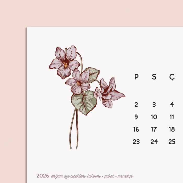 Rustik Ahşap Ayaklı 2026 Masa Takvimi - Doğum Ayı Çiçekleri Takvimi