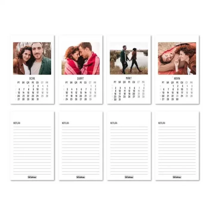 Sevgililere Özel 12 Fotoğraflı Haftalık Planlayıcılı Masa Takvimi 2026