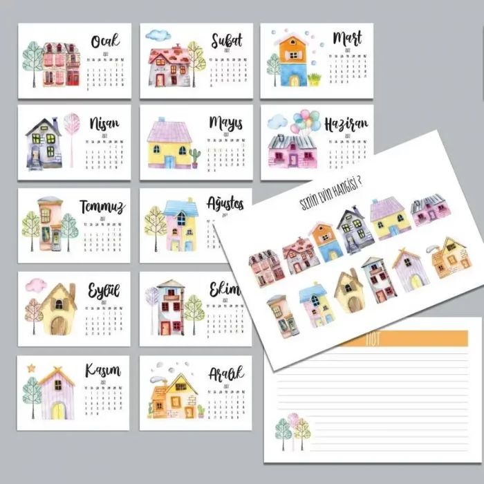 Sevimli Evler Masa Takvimi | Ahşap Tabanlı 2026 Masa Takvimi