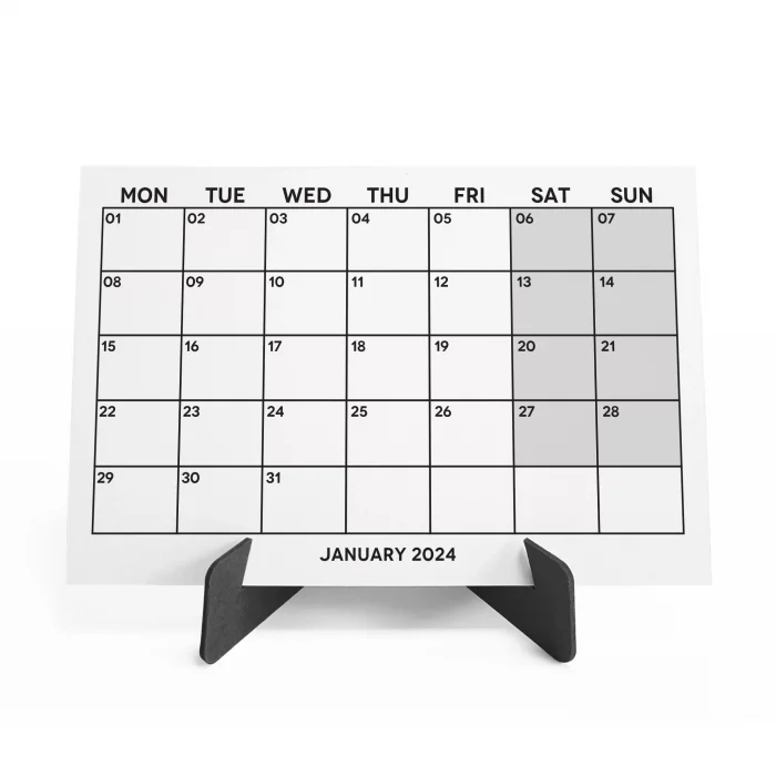 Siyah Beyaz Aylık Planlama 2025 Takvim, 2025 Masa Takvimi, Black White Monthly Planner Calendar