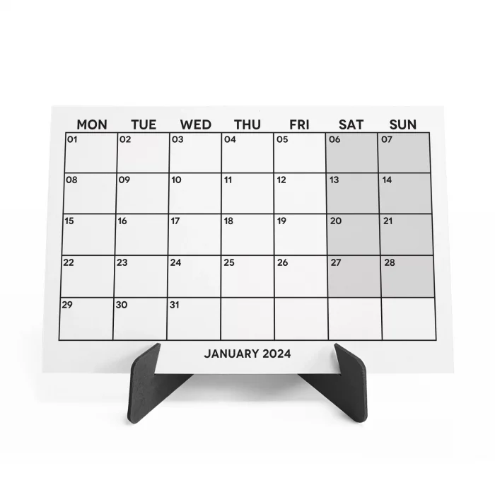Siyah Beyaz Aylık Planlama 2026 Takvim, 2026 Masa Takvimi, Black White Monthly Planner Calendar