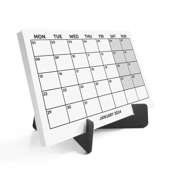 Siyah Beyaz Aylık Planlama 2027 Takvim, 2027 Masa Takvimi, Black White Monthly Planner Calendar
