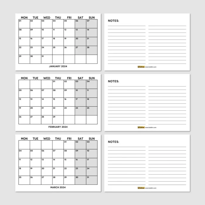 Siyah Beyaz Aylık Planlama 2027 Takvim, 2027 Masa Takvimi, Black White Monthly Planner Calendar